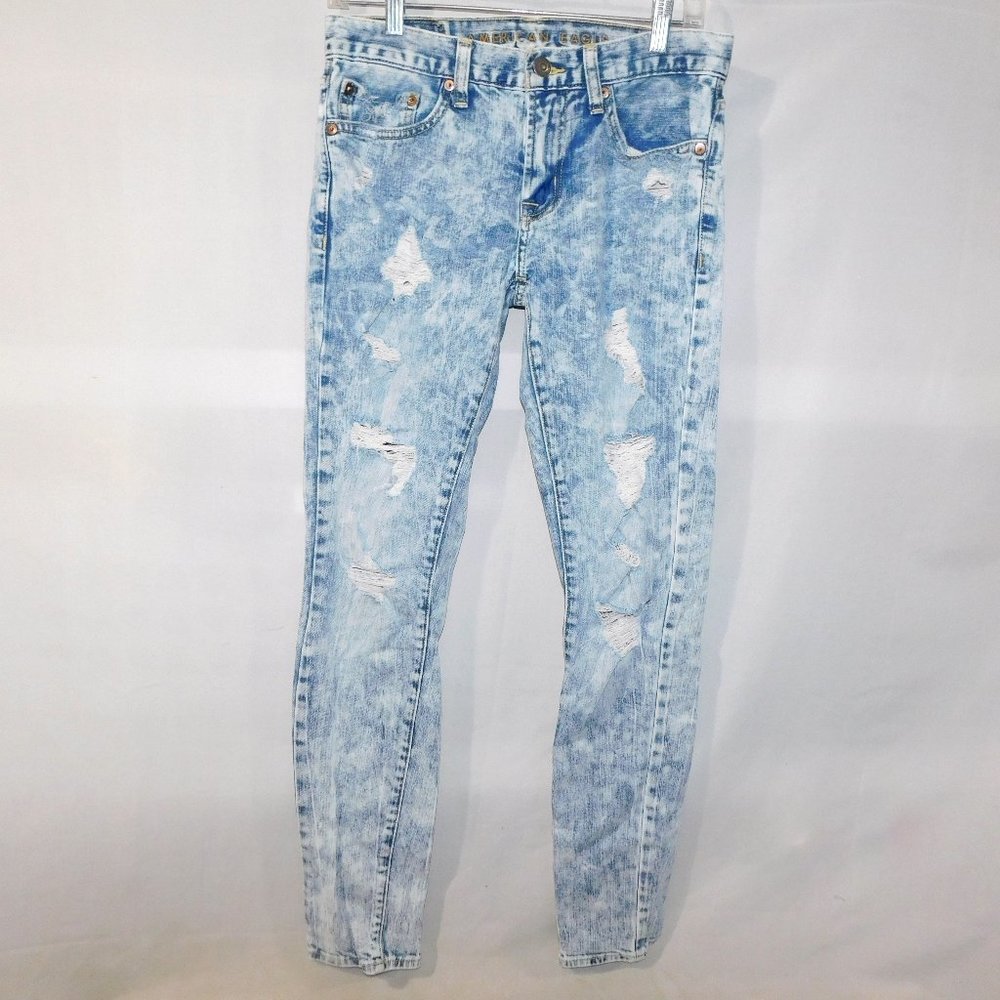 American Eagle Mens 28 x 32 Acid wash Distressed Destroyed FLEX Jeans